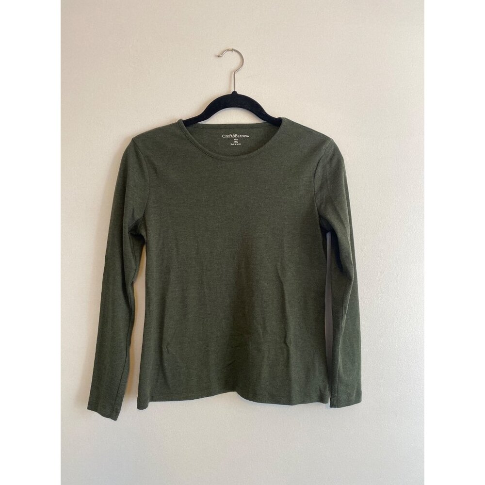 Croft & Barrow Petite Small Green Long Sleeve Crew Neck Cotton Blend Top